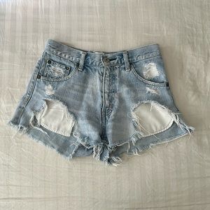 Moussy Light Blue Distressed Jean Shorts